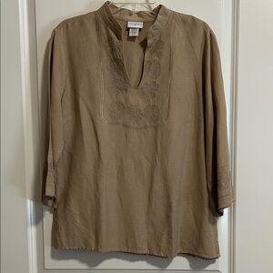 Jaclyn Smith Tan Embroidered Blouse